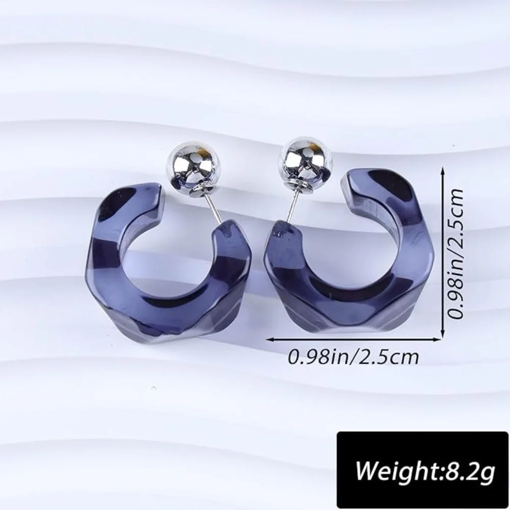 Elegant Blue Hoop Earrings 2 way lucite blue silver ball post style - Picture 2 of 4